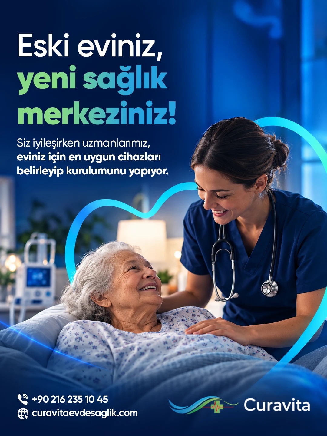 Eski eviniz, yeni sağlık merkeziniz: yaşlı hastasıyla ilgilenen Curavita hemşiresi
